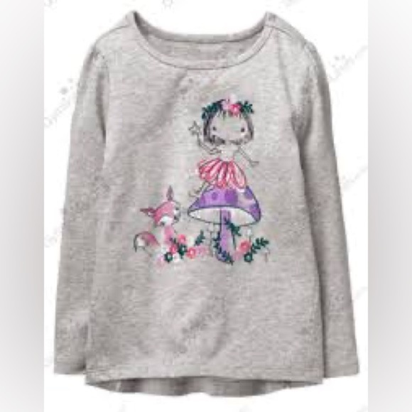 OshKosh B'gosh Gray Long Sleeve Shirt with Fairy and Fox Design - Picture 1 of 3